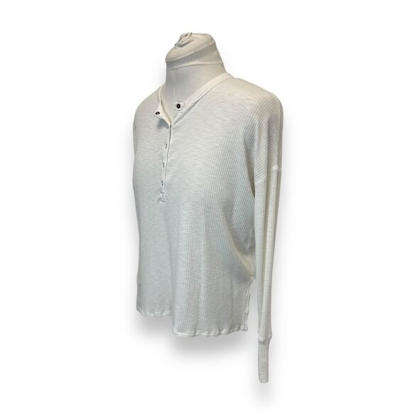 Aerie Offline XS/S Womens White Ribbed Henley Long Sleeve Top With Button Detail - Picture 2 of 11